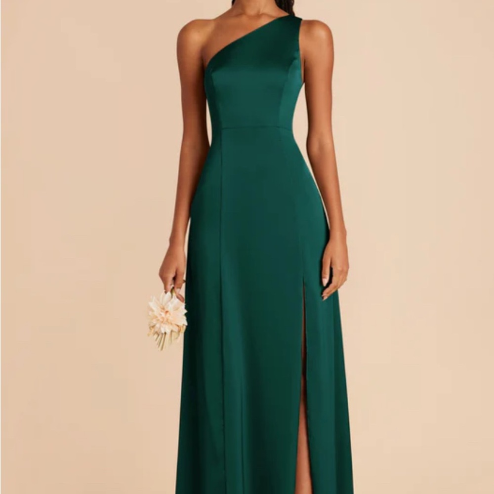 Birdy Grey One-Shoulder Emerald Matte Satin Dress